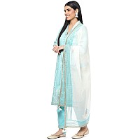 BIBA Cotton Women's Printed Narrow Salwar Kurta Dupatta(Skdsummer S7860_Aqua_36)