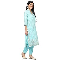 BIBA Cotton Women's Printed Narrow Salwar Kurta Dupatta(Skdsummer S7860_Aqua_36)