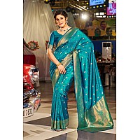 SWORNOF Womens Kanjivaram Banarasi Silk Saree Patola Saree (Firozy), Multicolor