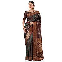 AKHILAM Womens Botanical Silk Blend Woven Design Saree With Unstitched Blouse Piece (Brown_13PAKHI1407)