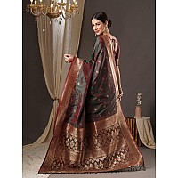 AKHILAM Womens Botanical Silk Blend Woven Design Saree With Unstitched Blouse Piece (Brown_13PAKHI1407)