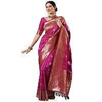 AKHILAM Womens Floral Silk Blend Woven Design Saree With Unstitched Blouse Piece Magenta13PAKHI1408