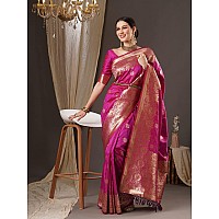 AKHILAM Womens Floral Silk Blend Woven Design Saree With Unstitched Blouse Piece Magenta13PAKHI1408