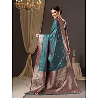 AKHILAM Womens Ethnic Motif Silk Blend Woven Design Saree With Unstitched Blouse Piece Teal blue13PAKHI1405