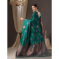 AKHILAM Womens Bagh Silk Blend Woven Design Saree With Unstitched Blouse Piece (Teal blue_14PAKHI1503)