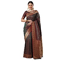 AKHILAM Womens Botanical Silk Blend Woven Design Saree With Unstitched Blouse Piece Brown13PAKHI1404