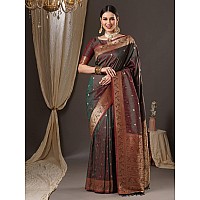 AKHILAM Womens Botanical Silk Blend Woven Design Saree With Unstitched Blouse Piece Brown13PAKHI1404