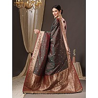 AKHILAM Womens Botanical Silk Blend Woven Design Saree With Unstitched Blouse Piece Brown13PAKHI1404