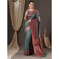 AKHILAM Womens Paisley Silk Blend Woven Design Saree With Unstitched Blouse Piece Pink14PAKHI1508