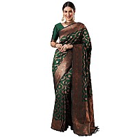 AKHILAM Womens Floral Silk Blend Woven Design Saree With Unstitched Blouse Piece Green13PAKHI1410