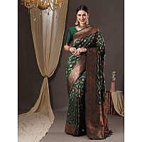 AKHILAM Womens Floral Silk Blend Woven Design Saree With Unstitched Blouse Piece Green13PAKHI1410