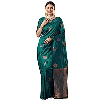 AKHILAM Womens Geometric Silk Blend Woven Design Saree With Unstitched Blouse Piece (Teal blue_14PAKHI1502)