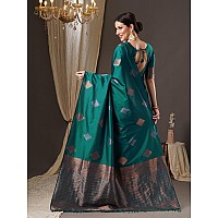 AKHILAM Womens Geometric Silk Blend Woven Design Saree With Unstitched Blouse Piece (Teal blue_14PAKHI1502)