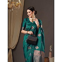 AKHILAM Womens Geometric Silk Blend Woven Design Saree With Unstitched Blouse Piece (Teal blue_14PAKHI1502)