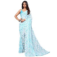 SICHI WomenS Georgette Printed Saree With Unstitched Blouse Piece(2740S1180N_White & Light Blue)