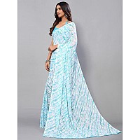 SICHI WomenS Georgette Printed Saree With Unstitched Blouse Piece(2740S1180N_White & Light Blue)