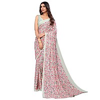 SICHI WomenS Georgette Floral Printed Saree With Unstitched Blouse Piece(2740S1177N_Mint Green & Pink)