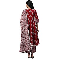 Amayra Women's Rayon Printed Maroon Anarkali Kurta with Palazzos and Dupatta set