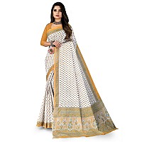 RATAN Pure Cotton Printed Mulmul Saree for Women without Blouse Piece WhiteYellow