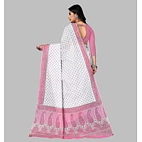 RATAN Pure Cotton Printed Mulmul Saree for Women without Blouse Piece WhitePink