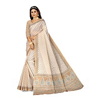 RATAN Pure Cotton Printed Mulmul Saree for Women without Blouse Piece (Chiku Beige)