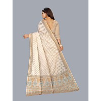 RATAN Pure Cotton Printed Mulmul Saree for Women without Blouse Piece (Chiku Beige)