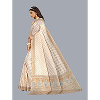 RATAN Pure Cotton Printed Mulmul Saree for Women without Blouse Piece (Chiku Beige)