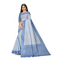 RATAN Pure Cotton Printed Mulmul Saree for Women without Blouse Piece (Blue)