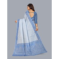 RATAN Pure Cotton Printed Mulmul Saree for Women without Blouse Piece (Blue)