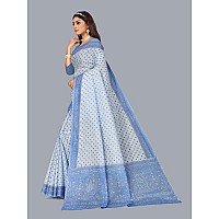 RATAN Pure Cotton Printed Mulmul Saree for Women without Blouse Piece (Blue)