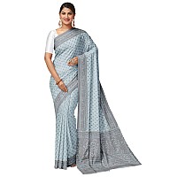 RATAN Pure Cotton Printed Mulmul Saree for Women without Blouse Piece (Grey)