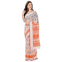 Sidhidata Womens Printed Cotton Linen Saree With Unstitched Blouse Piece (Leaf Orange_Orange_Free Size)