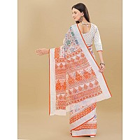 Sidhidata Womens Printed Cotton Linen Saree With Unstitched Blouse Piece (Leaf Orange_Orange_Free Size)