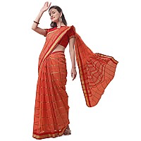 Sidhidata Womens Checks Kota Doria Cotton Manipuri Saree With Unstitched Blouse Piece (Pizza Peach_Peach_Free Size)