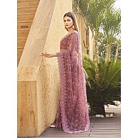 Womanista Womens Embroidered Net Saree with Faux Diamonds (TI3099_Mauve)