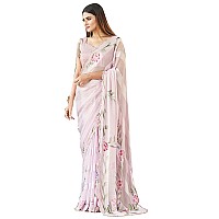 Womanista Womens Satin Hand Print Saree (TI3310_Baby pink)