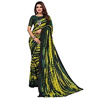 SICHI WomenS Georgette Printed Saree With Unstitched Blouse Piece2756S400NDark Green Yellow