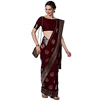 AKHILAM Womens Floral Silk Blend Woven Design Saree With Unstitched Blouse Piece (Brown_3PAKHI5104A)