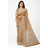 OISHANI SAREE GHOR Womens Traditional Bengal Cotton Silk Jamdani Saree BROWN