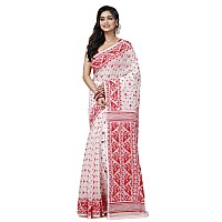 OISHANI SAREE GHOR Womens Traditional Bengal Cotton Silk Jamdani Saree RED WHITE