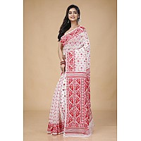 OISHANI SAREE GHOR Womens Traditional Bengal Cotton Silk Jamdani Saree RED WHITE