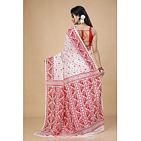 OISHANI SAREE GHOR Womens Traditional Bengal Cotton Silk Jamdani Saree RED WHITE