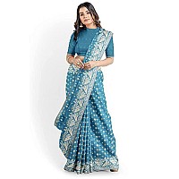 OISHANI SAREE GHOR Womens Traditional Bengal Cotton Silk Jamdani Saree SKY BLUE