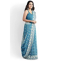 OISHANI SAREE GHOR Womens Traditional Bengal Cotton Silk Jamdani Saree SKY BLUE