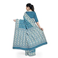 OISHANI SAREE GHOR Womens Traditional Bengal Cotton Silk Jamdani Saree SKY BLUE