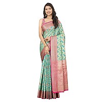 SWORNOF Womens Latest Woven Banarasi Soft Silk Patola Saree With Blouse (Firozy), Multicolor