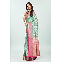 SWORNOF Womens Latest Woven Banarasi Soft Silk Patola Saree With Blouse (Firozy), Multicolor