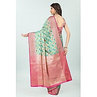 SWORNOF Womens Latest Woven Banarasi Soft Silk Patola Saree With Blouse (Firozy), Multicolor