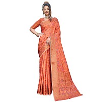 SWORNOF Womens Latest Woven Banarasi Soft Silk Patola Saree With Blouse (Fanta), Orange