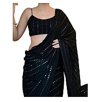 NPLASH FASHION Women Georgette With Thread & Sequence Work Saree Beautiful Sabyasachi Style India Daily To Wear Bollywood Saree (Black)